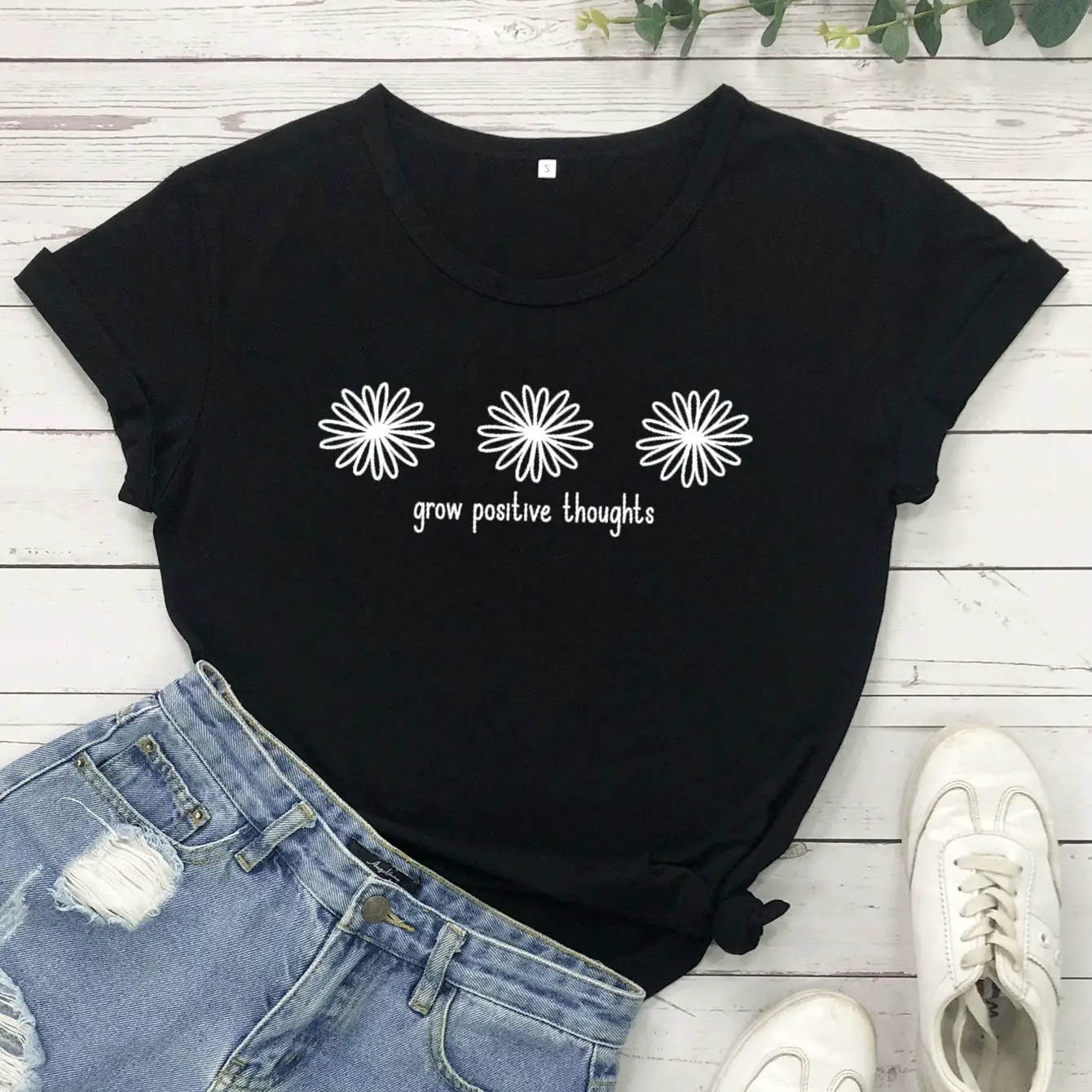 T-shirt with Daisies & Positive Quotes - Image 2