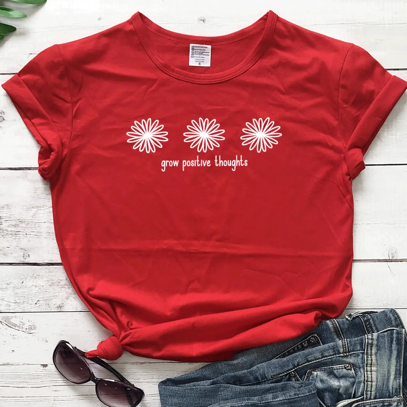 T-shirt with Daisies & Positive Quotes - Image 10