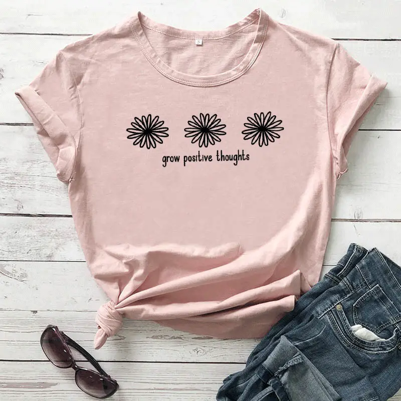 T-shirt with Daisies & Positive Quotes - Image 11