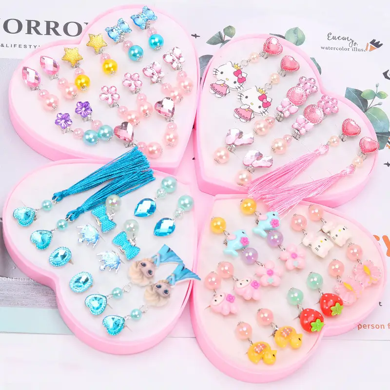 Children's Princess Cartoon Fake Earrings & Ring Set