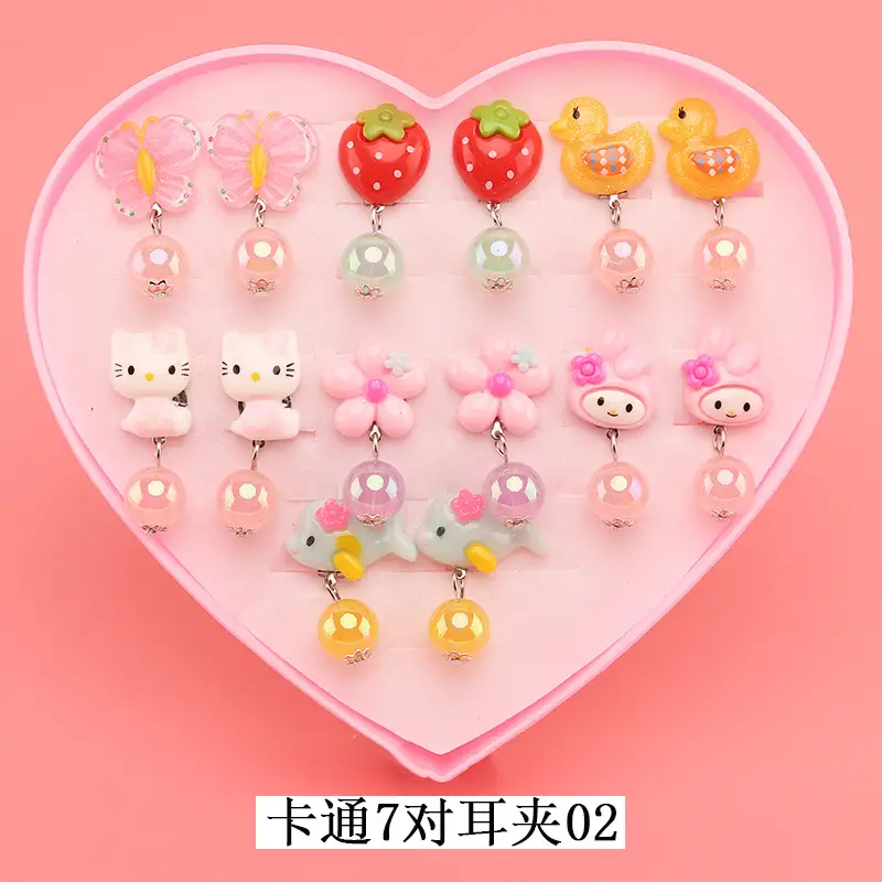 Children's Princess Cartoon Fake Earrings & Ring Set