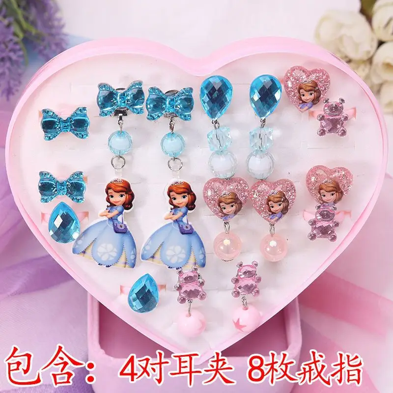 Children's Princess Cartoon Fake Earrings & Ring Set