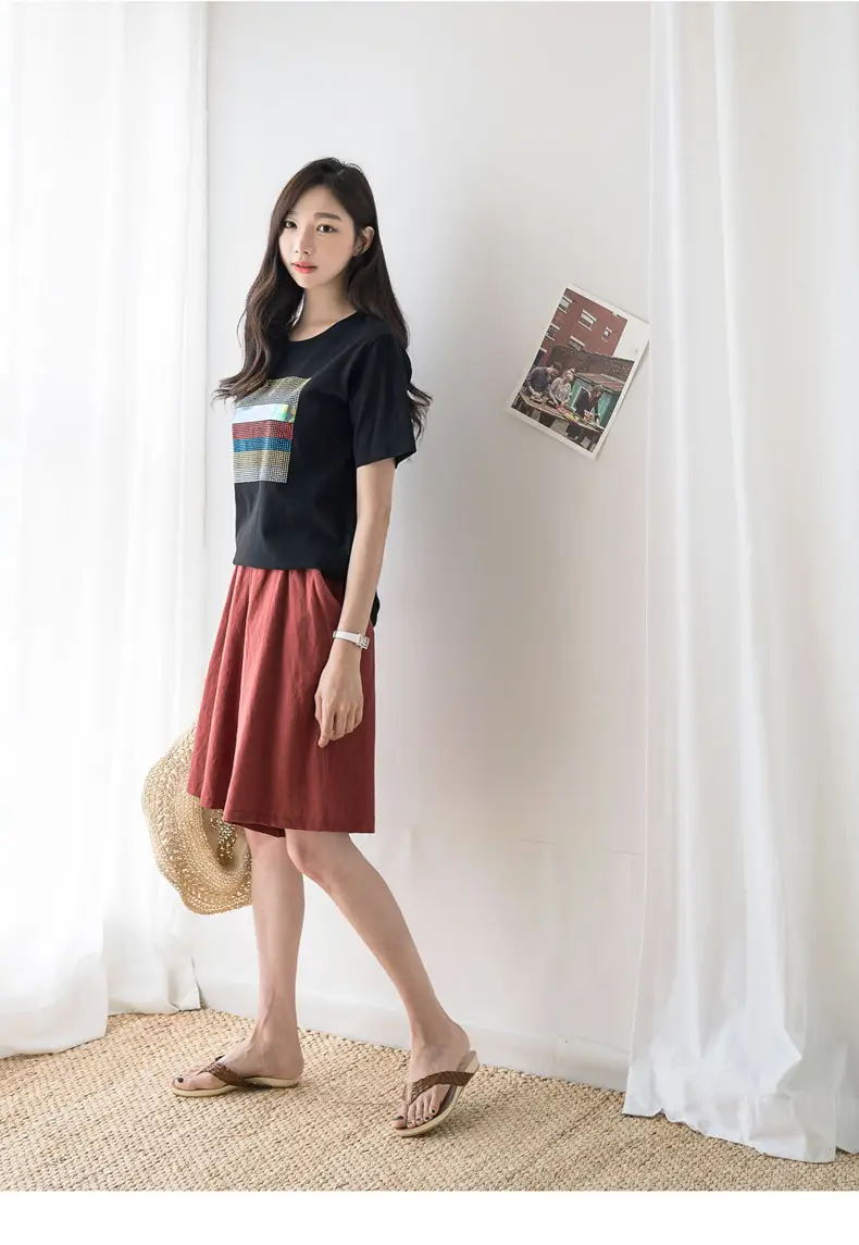 Women Cotton Linen Five Point Shorts Large Size 199 — feature 10