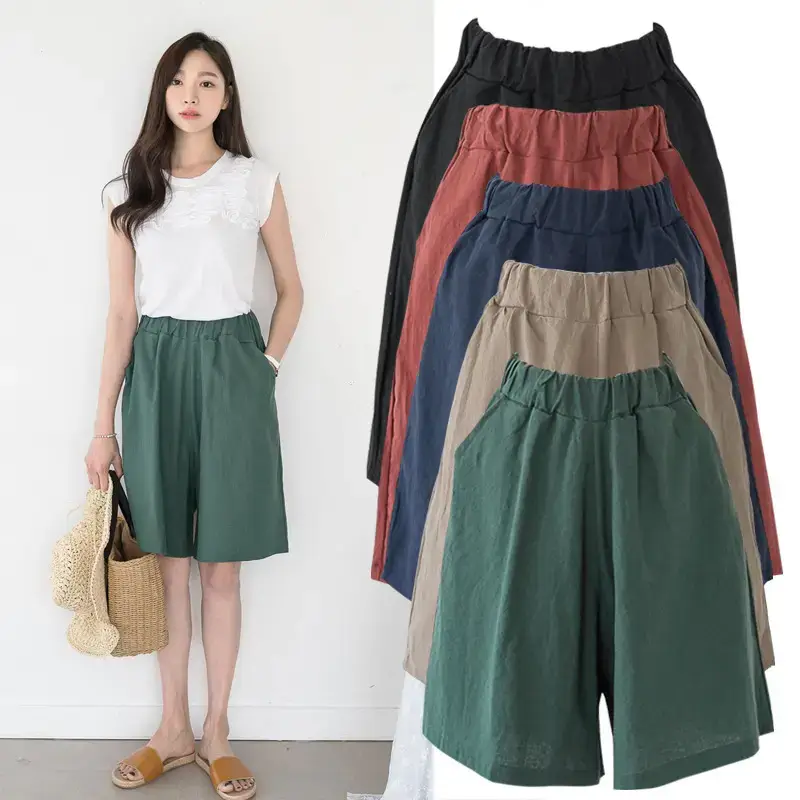 Women Cotton Linen Cropped Shorts Plus Size Hot Summer - Image 7