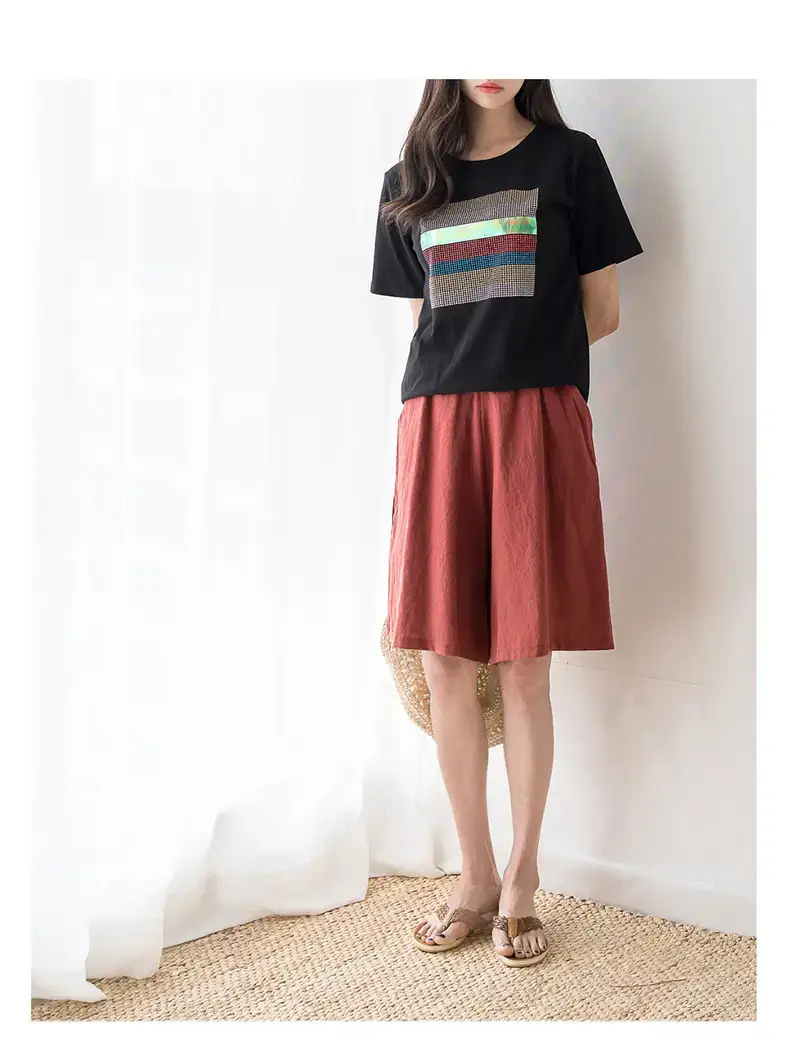 Women Cotton Linen Cropped Shorts Plus Size Hot Summer — feature 10