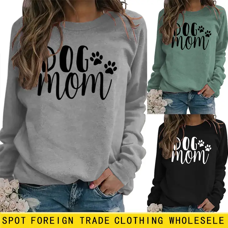Dog Mom Printed Sweatshirt for Women Gray Long Sleeve