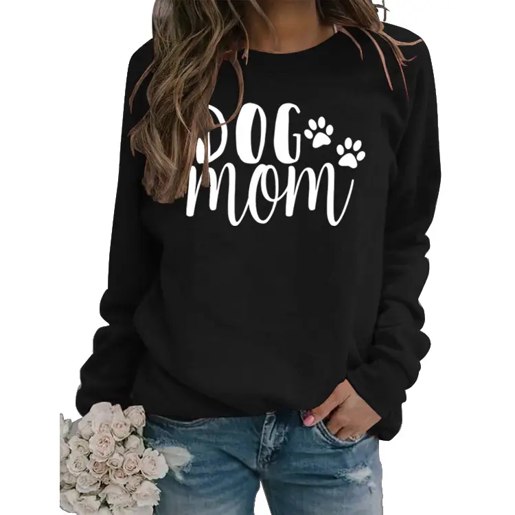 Dog Mom Printed Sweatshirt for Women Gray Long Sleeve