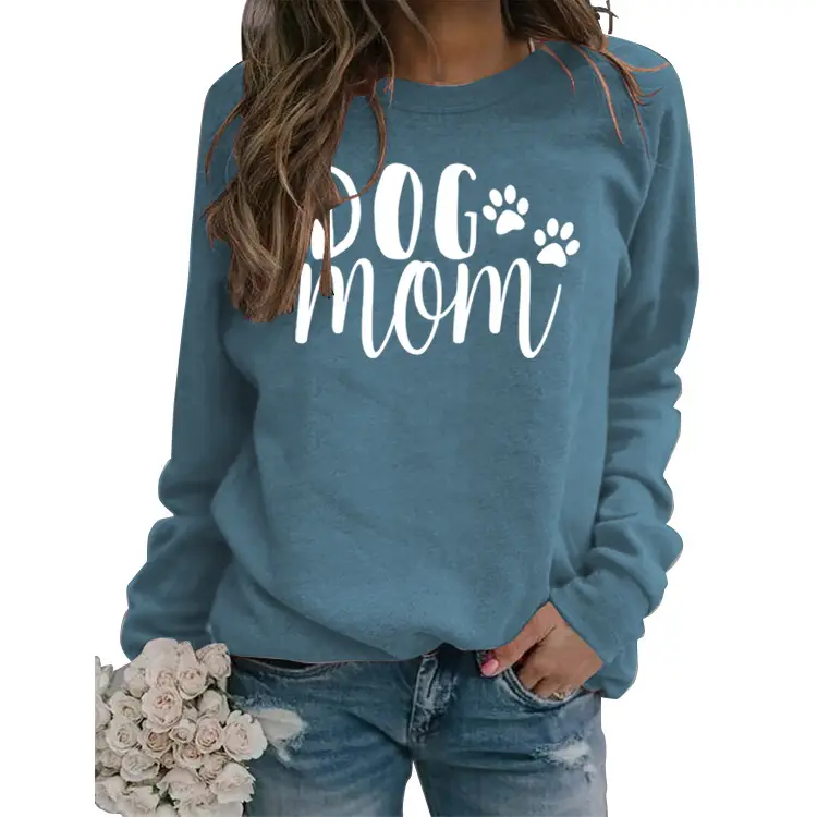 Dog Mom Printed Sweatshirt for Women Gray Long Sleeve