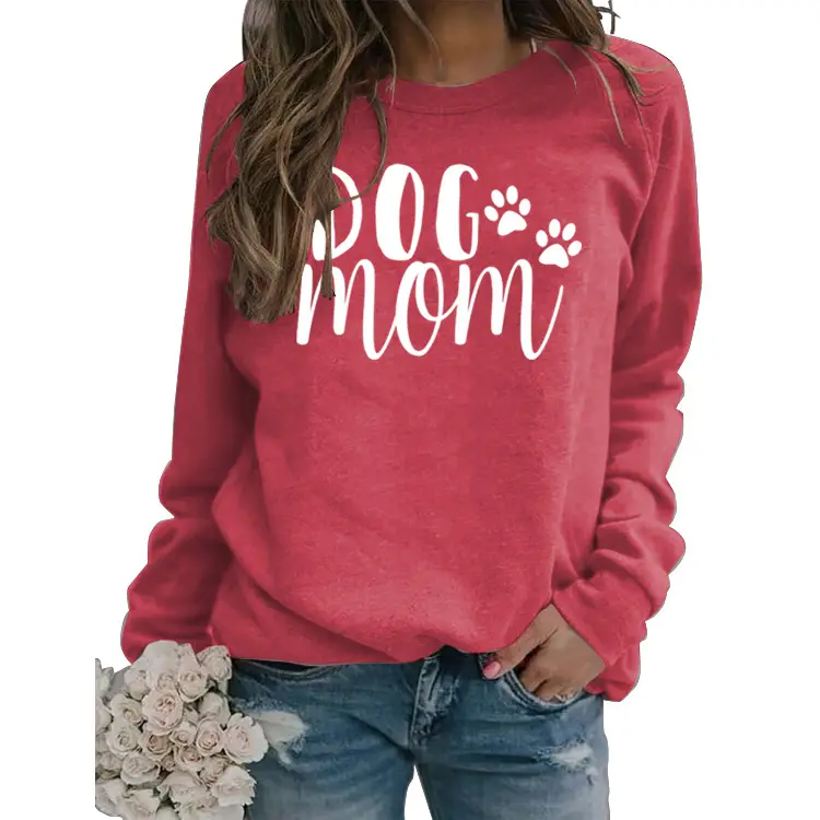 Dog Mom Printed Sweatshirt for Women Gray Long Sleeve