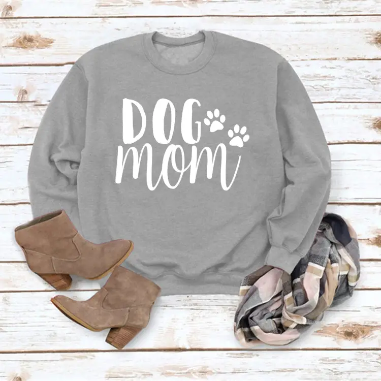 Dog Mom Printed Sweatshirt for Women Gray Long Sleeve