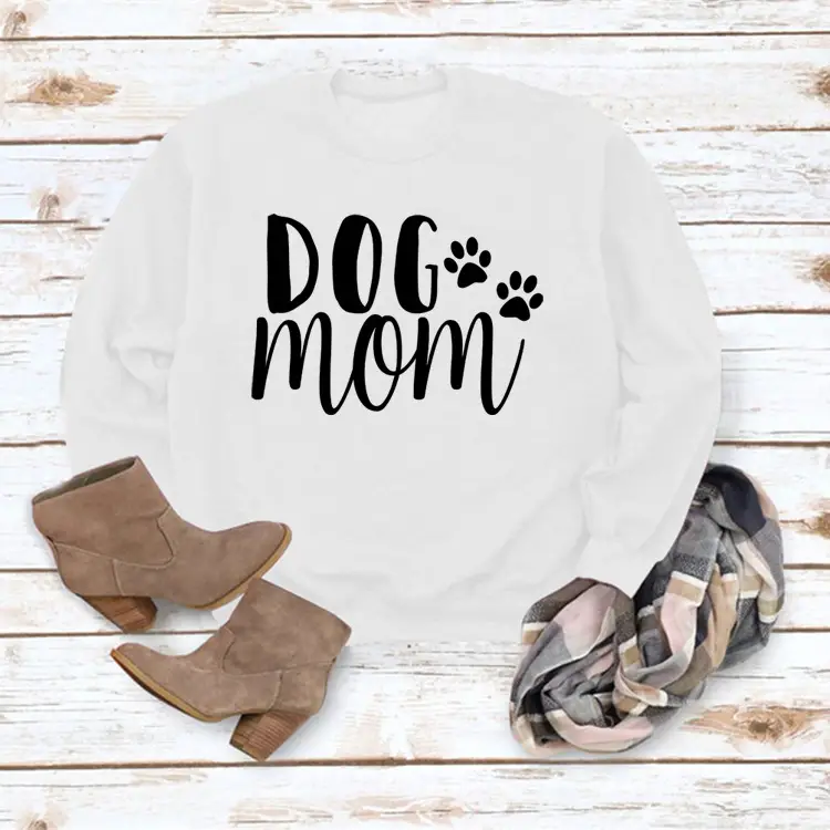 Dog Mom Printed Sweatshirt for Women Gray Long Sleeve