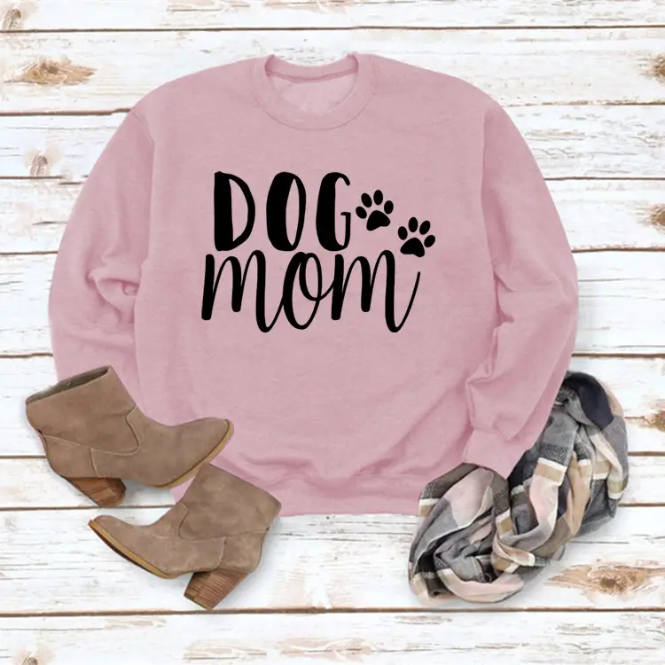 Dog Mom Printed Sweatshirt for Women Gray Long Sleeve