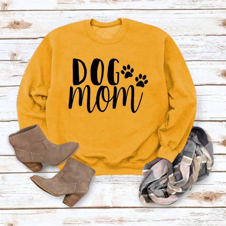 Dog Mom Printed Sweatshirt for Women Gray Long Sleeve