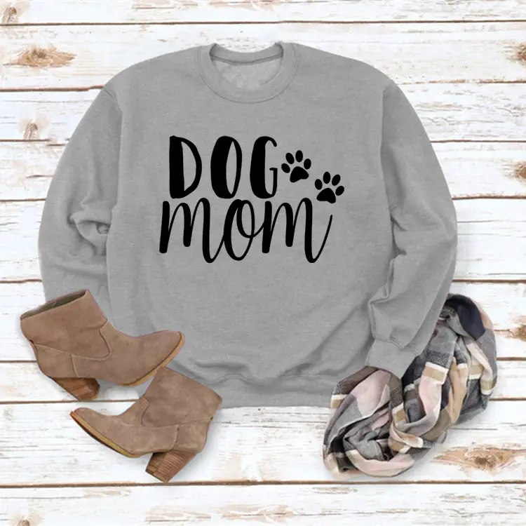 Dog Mom Printed Sweatshirt for Women Gray Long Sleeve