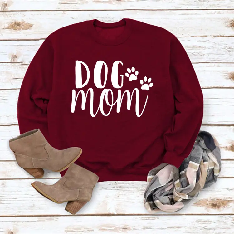 Dog Mom Printed Sweatshirt for Women Gray Long Sleeve