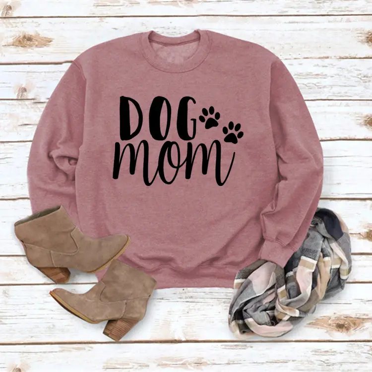 Dog Mom Printed Sweatshirt for Women Gray Long Sleeve