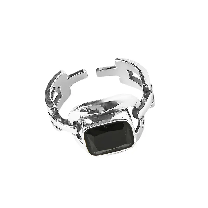 Retro Geometric Silver Ring for Women European Hip Hop Chain Buckle - Image 7