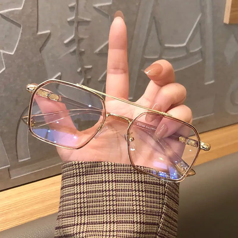 Qianai Anti-Blue Light Glasses Retro Double Bridge Pilot Flat Eye Frame - Image 7