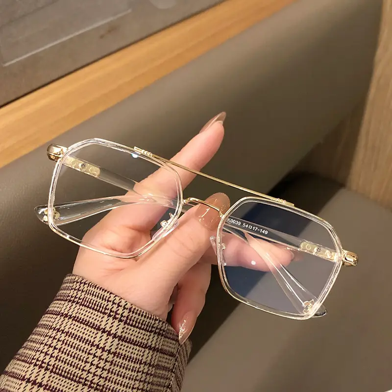 Qianai Anti-Blue Light Glasses Retro Double Bridge Pilot Flat Eye Frame - Image 3