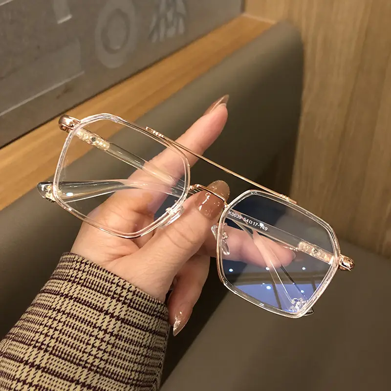 Qianai Anti-Blue Light Glasses Retro Double Bridge Pilot Flat Eye Frame - Image 5