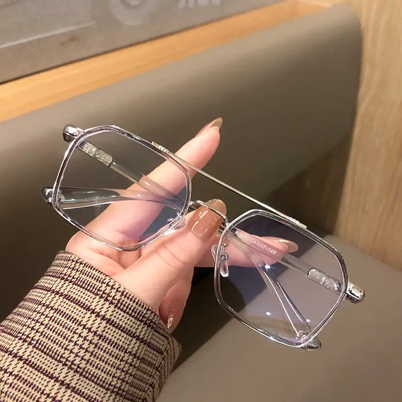Qianai Anti-Blue Light Glasses Retro Double Bridge Pilot Flat Eye Frame - Image 6