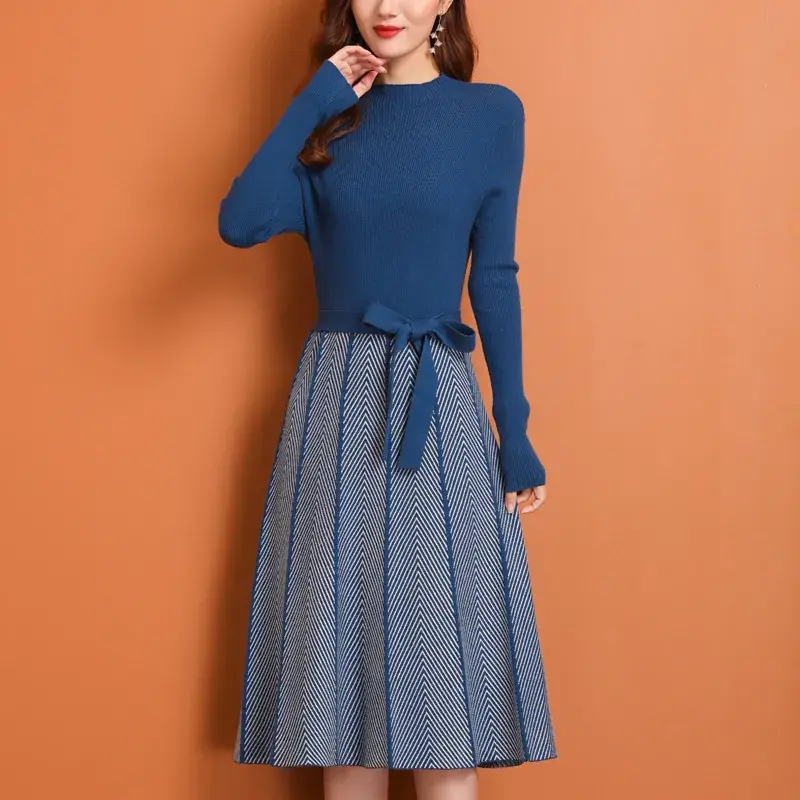 Women's Coordinated Sweater Skirt Set Blue Grey Winter Layering - Image 4