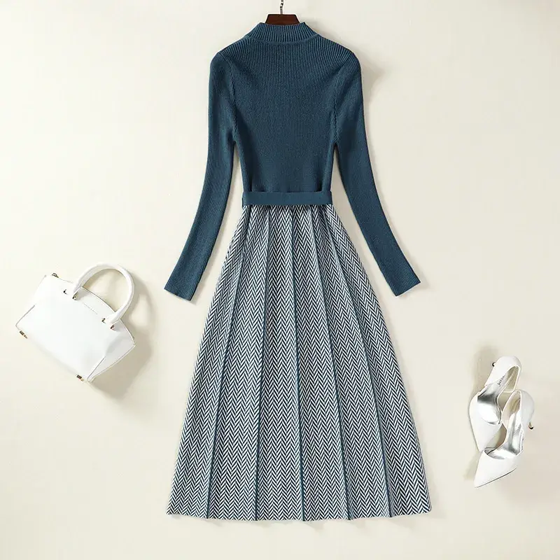 Women's Coordinated Sweater Skirt Set Blue Grey Winter Layering - Image 7