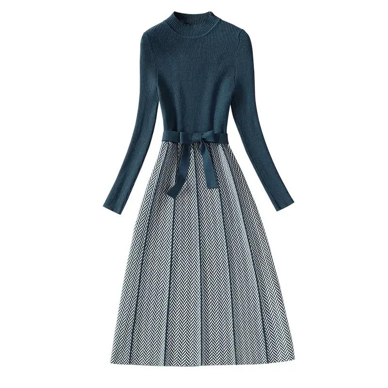 Women's Coordinated Sweater Skirt Set Blue Grey Winter Layering - Image 8