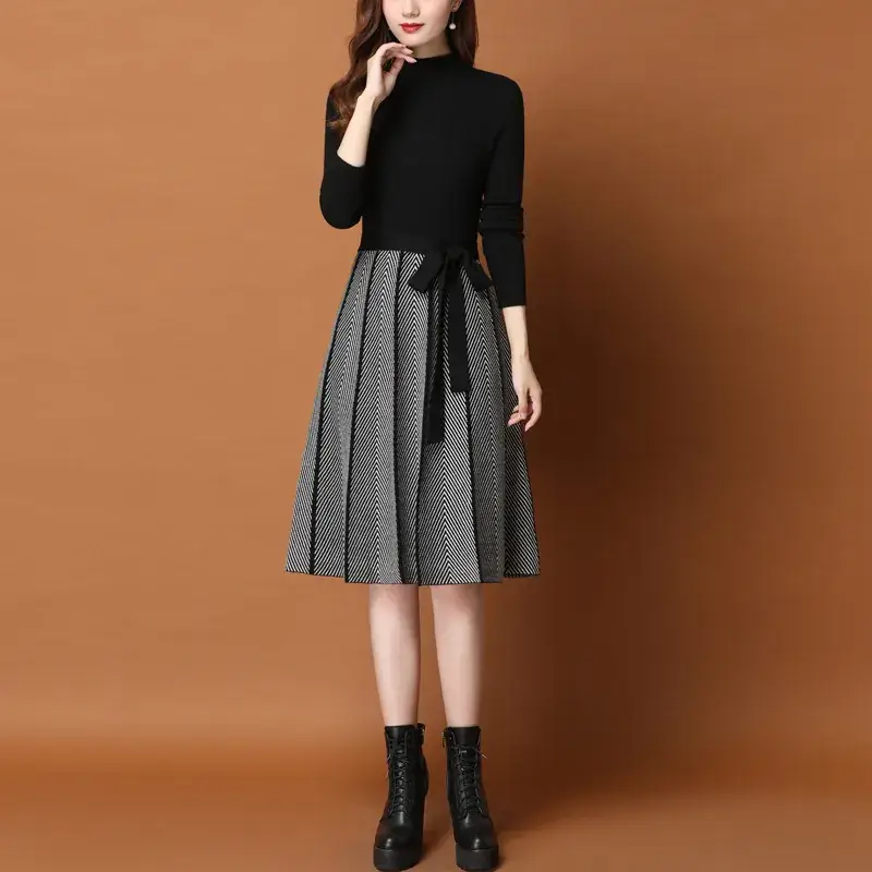 Women's Coordinated Sweater Skirt Set Blue Grey Winter Layering - Image 2
