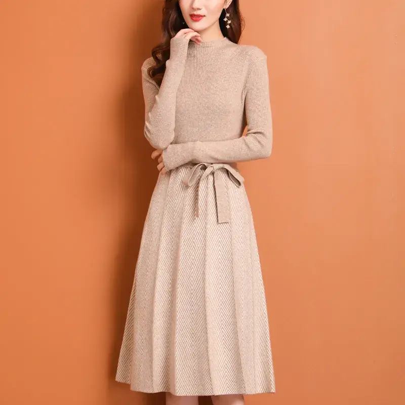 Women's Coordinated Sweater Skirt Set Blue Grey Winter Layering - Image 3