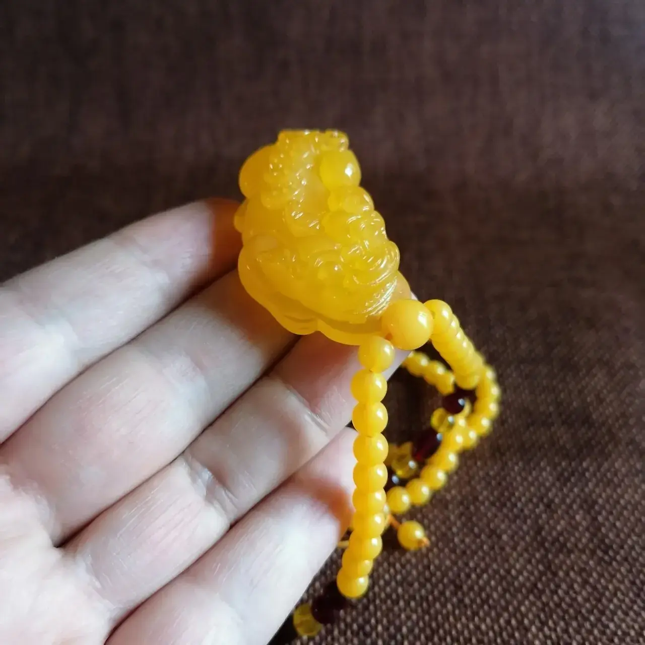 Yellow Beeswax Pixiu Pendant for Men Women