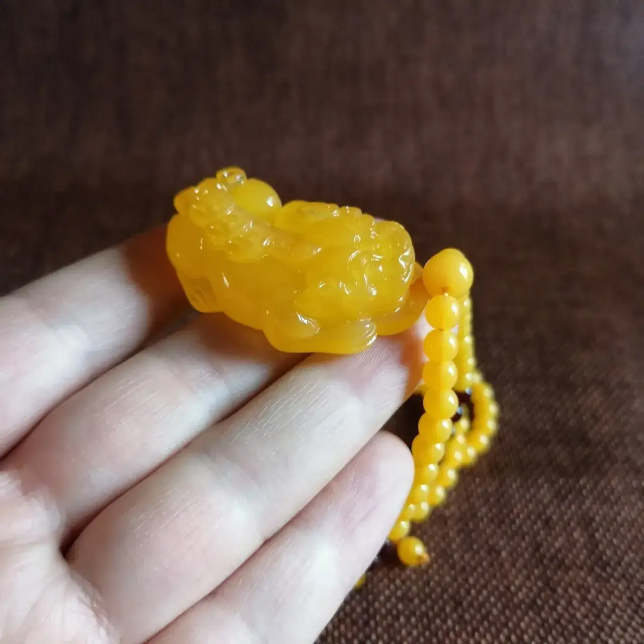 Yellow Beeswax Pixiu Pendant for Men Women — feature 1