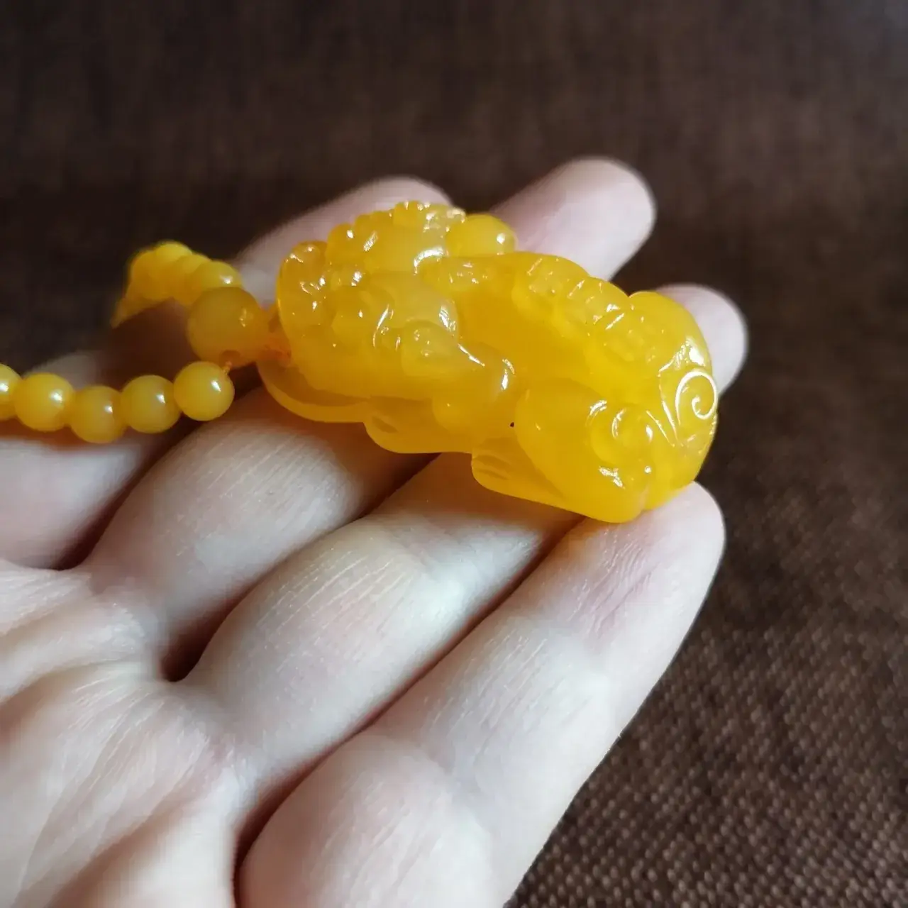 Yellow Beeswax Pixiu Pendant for Men Women — feature 4