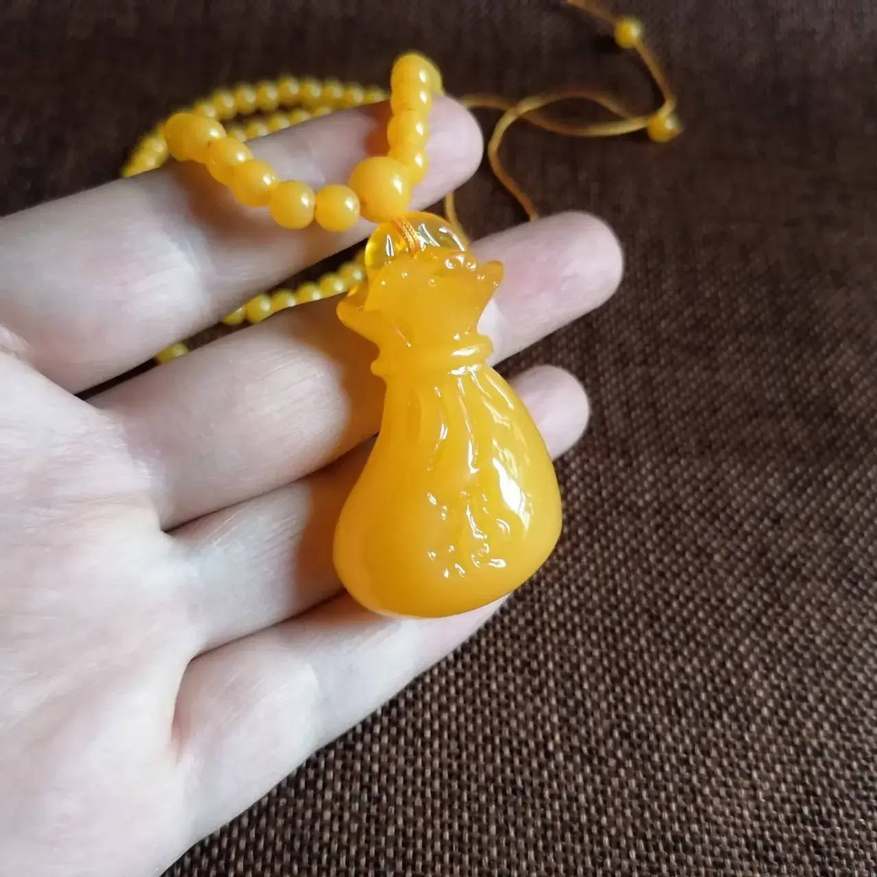 Yellow Beeswax Pendant for Men Women Woolen Chain Necklace - Image 2