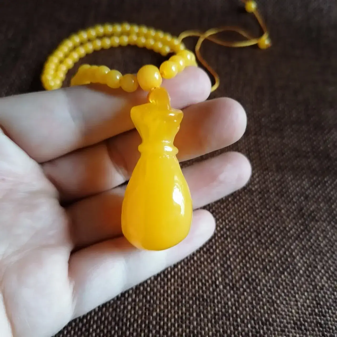 Yellow Beeswax Pendant for Men Women Woolen Chain Necklace - Image 3