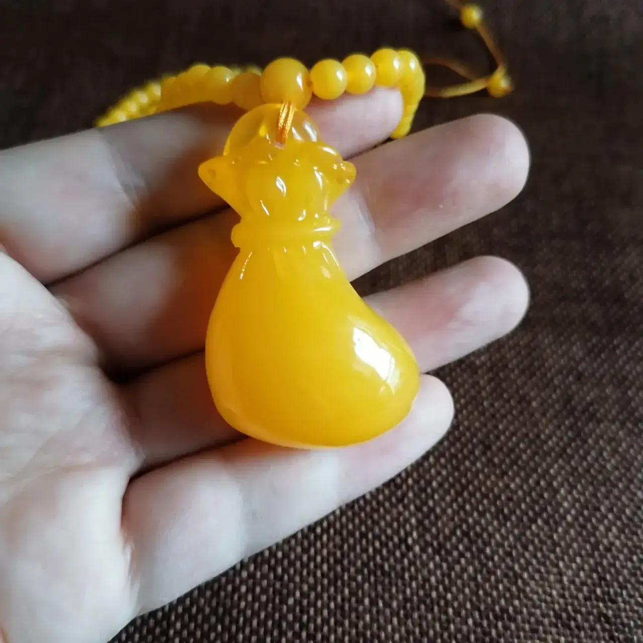 Yellow Beeswax Pendant for Men Women Woolen Chain Necklace - Image 4