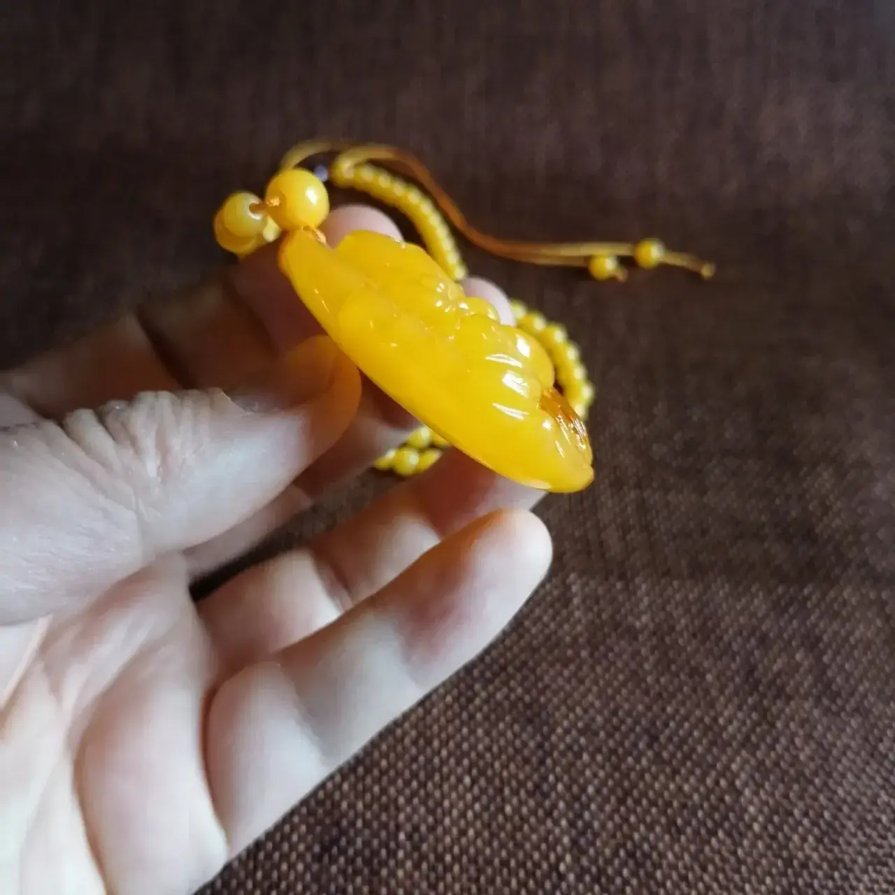 Yellow Beeswax Maitreya Pendant for Men Women Woolen Chain Necklace - Image 5