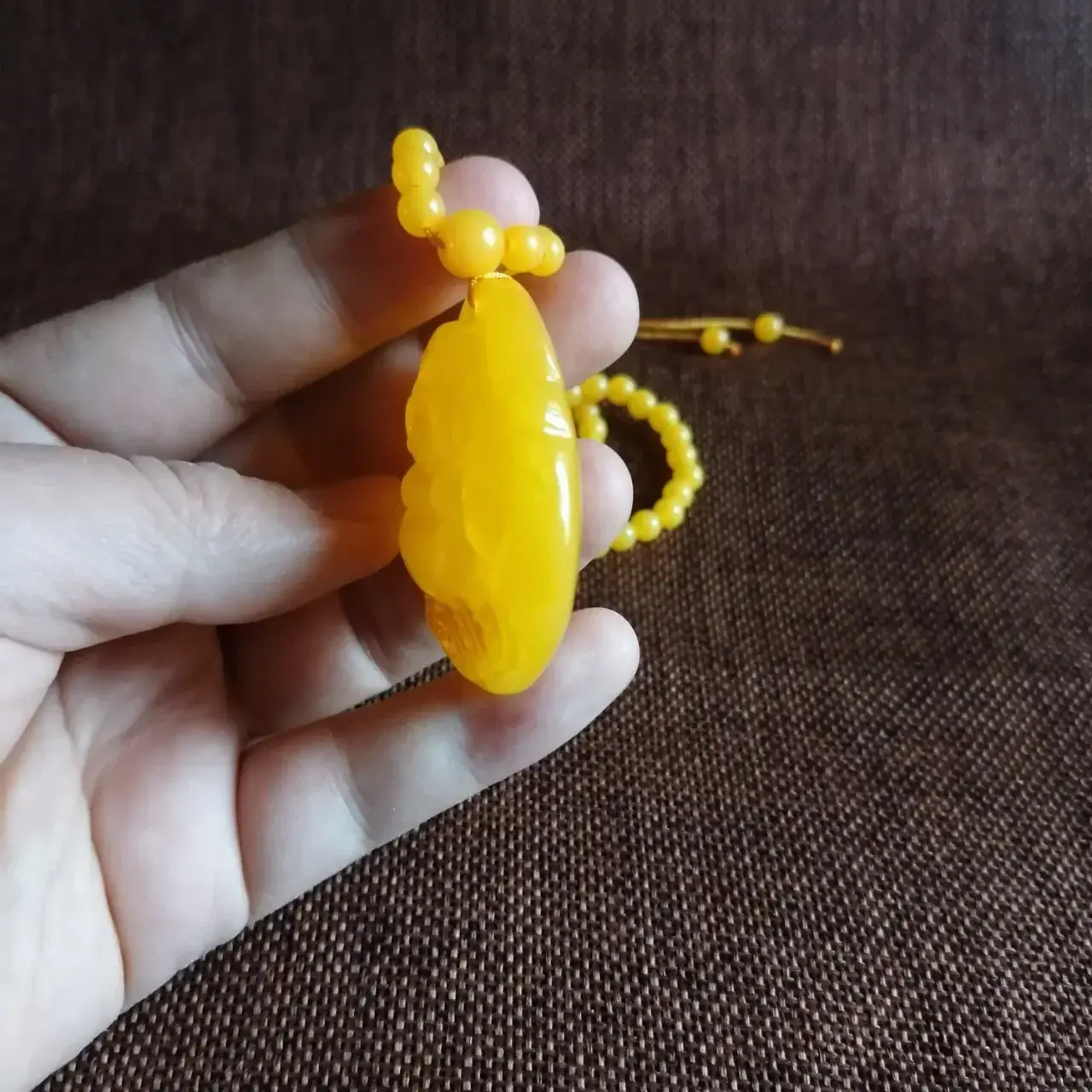 Yellow Beeswax Maitreya Pendant for Men Women Woolen Chain Necklace — feature 7