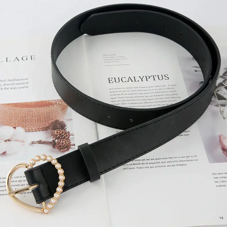 Women's White Pearl Pin Buckle Belt with Korean Style Design