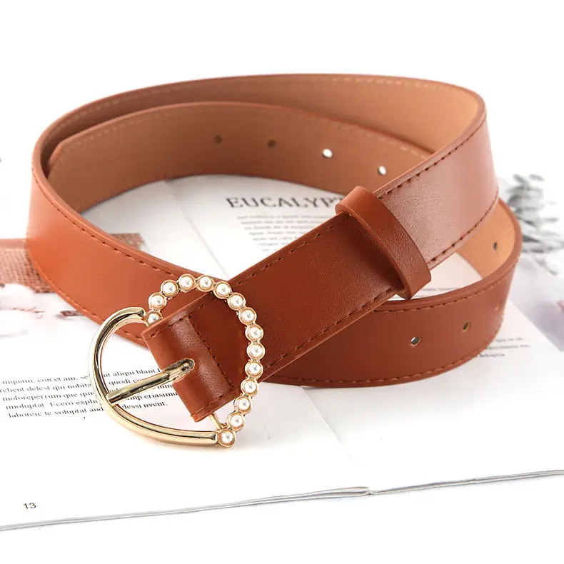 Women's White Pearl Pin Buckle Belt with Korean Style Design - Image 6