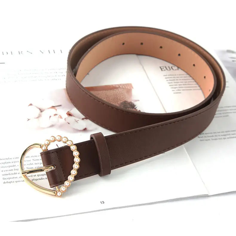 Women's White Pearl Pin Buckle Belt with Korean Style Design - Image 3