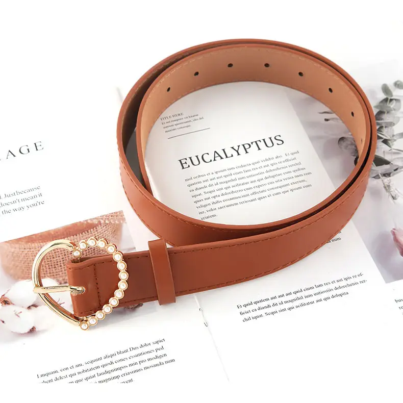 Women's White Pearl Pin Buckle Belt with Korean Style Design - Image 4