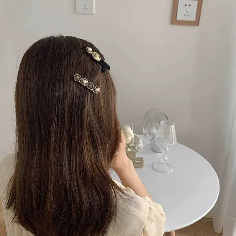 Korean Retro Velvet Bow Pearl Hairpin Clip