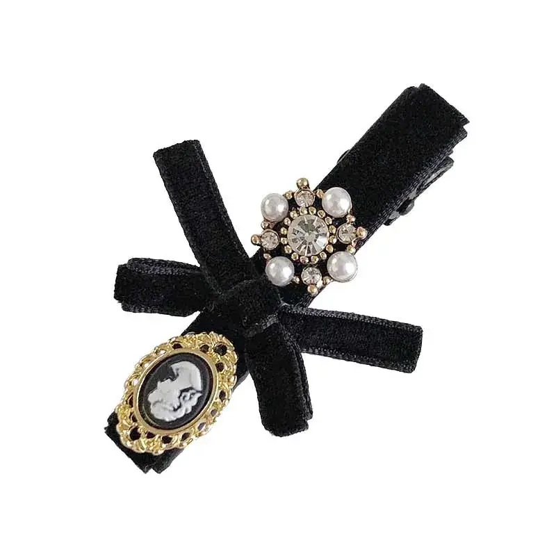 Korean Retro Velvet Bow Pearl Hairpin Clip