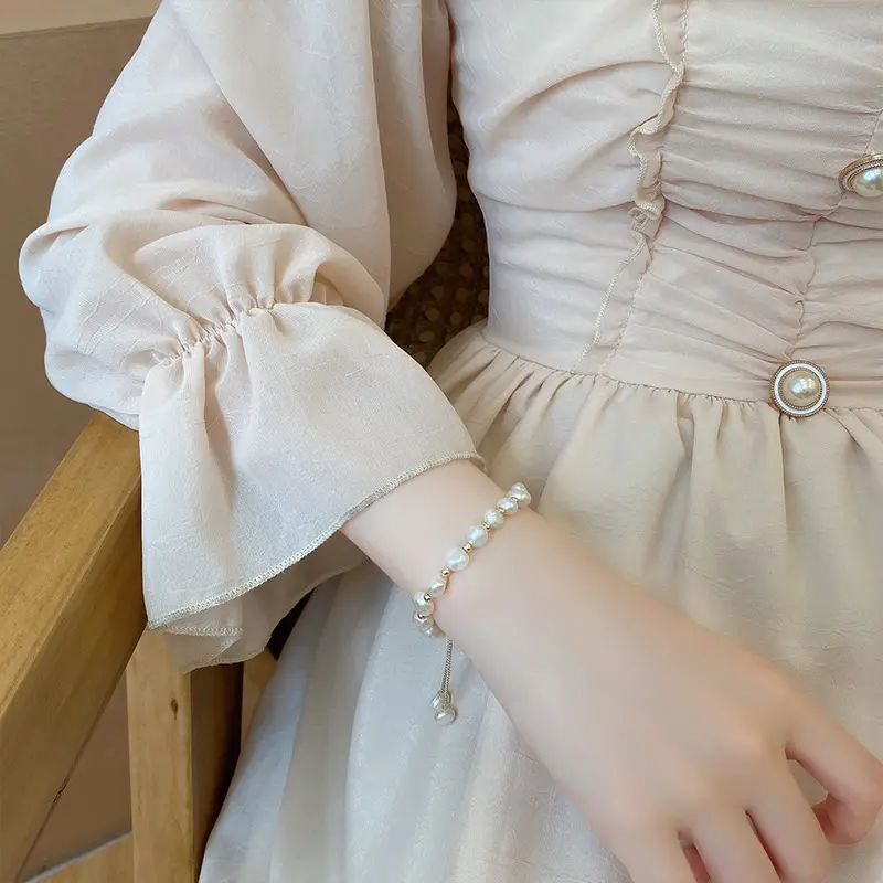 14K Gold Plated Pearl Bracelet for Women