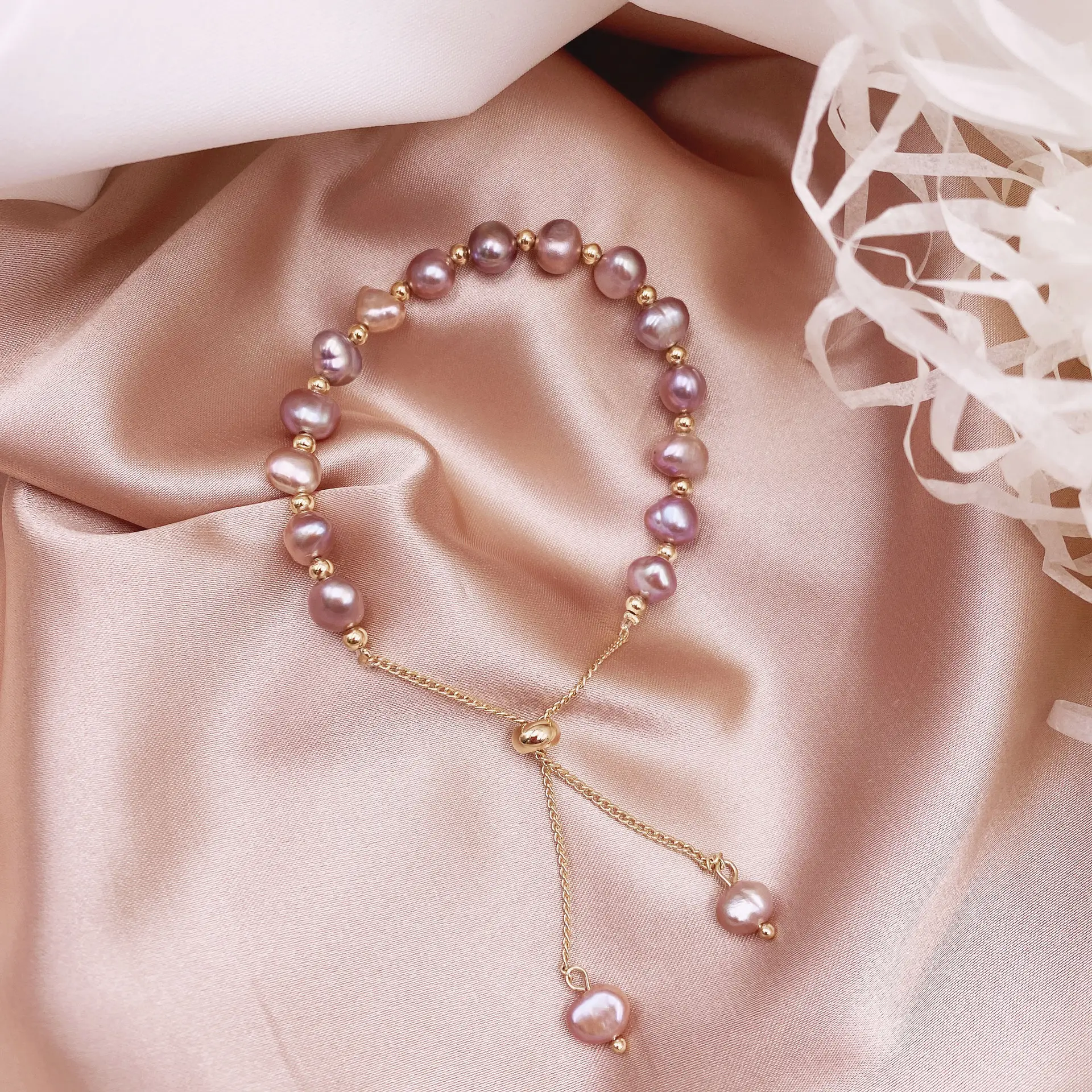 14K Gold Plated Pearl Bracelet for Women