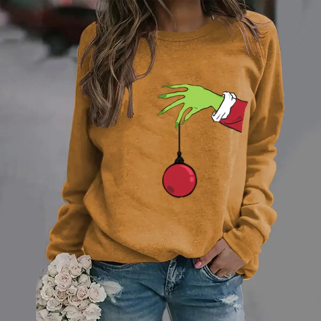 Yellow Printed Long Sleeve Round Neck Sweater with Ball Design - Image 2