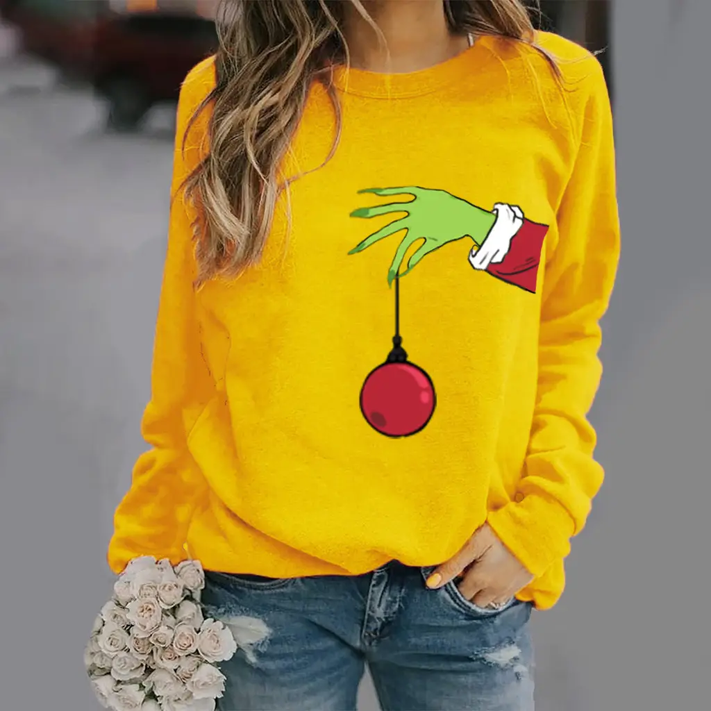 Yellow Printed Long Sleeve Round Neck Sweater with Ball Design - Image 4