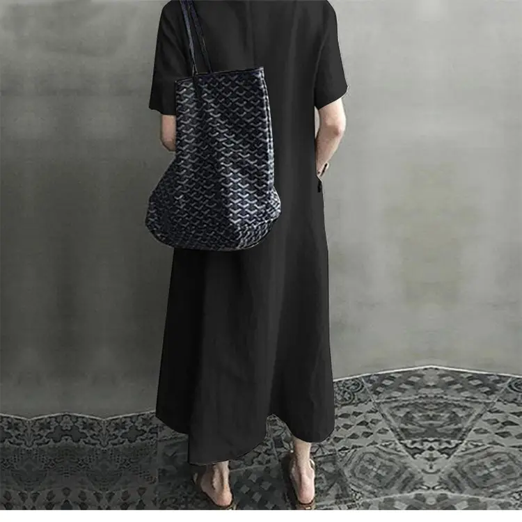 2020 V-Neck Cotton Linen Dress for Women Large Swing — feature 18
