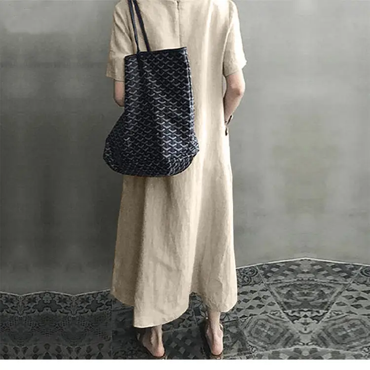2020 V-Neck Cotton Linen Dress for Women Large Swing — feature 5